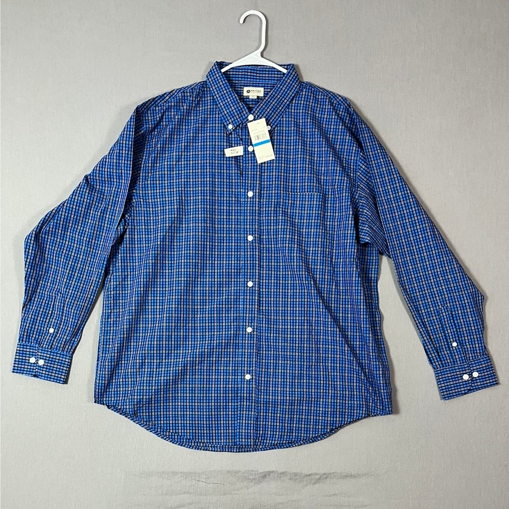 Haggar Button Down Shirt XL Palace Blue Plaid Wrinkle Resistant NWT